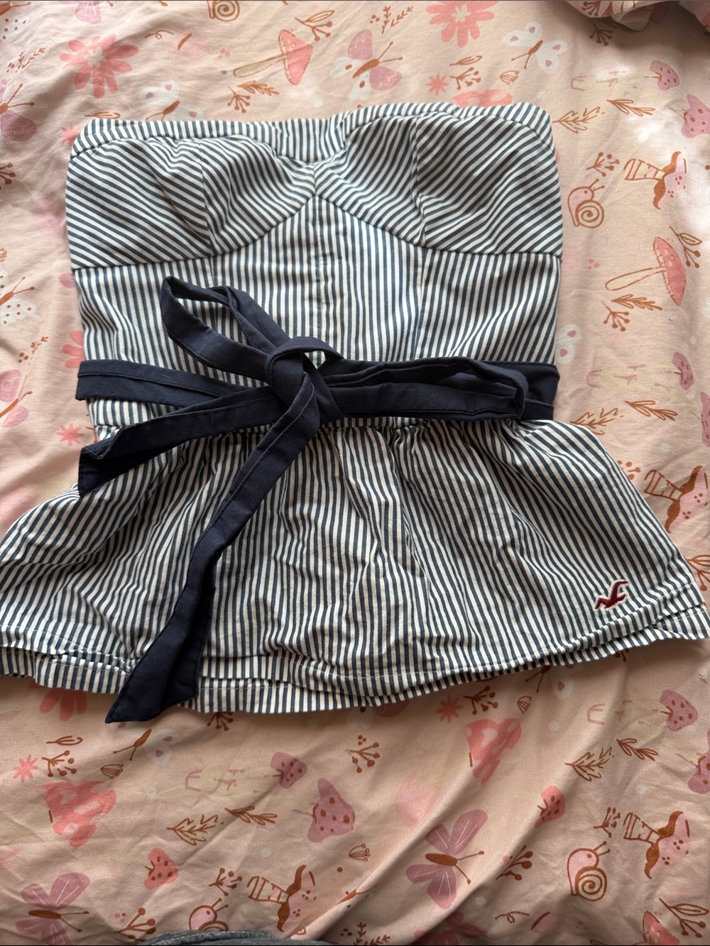 Hollister Lined Strapless Top with Light Blue Smocked Band